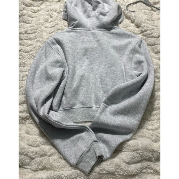 Skims Cotton Fleece Cropped Zip Up Hoodie Light Heather Grey Size XS NWT $84 - Picture 3 of 3